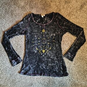 Vintage One World Y2K Embellished Gray Long Sleeve Shirt Women's Size Medium